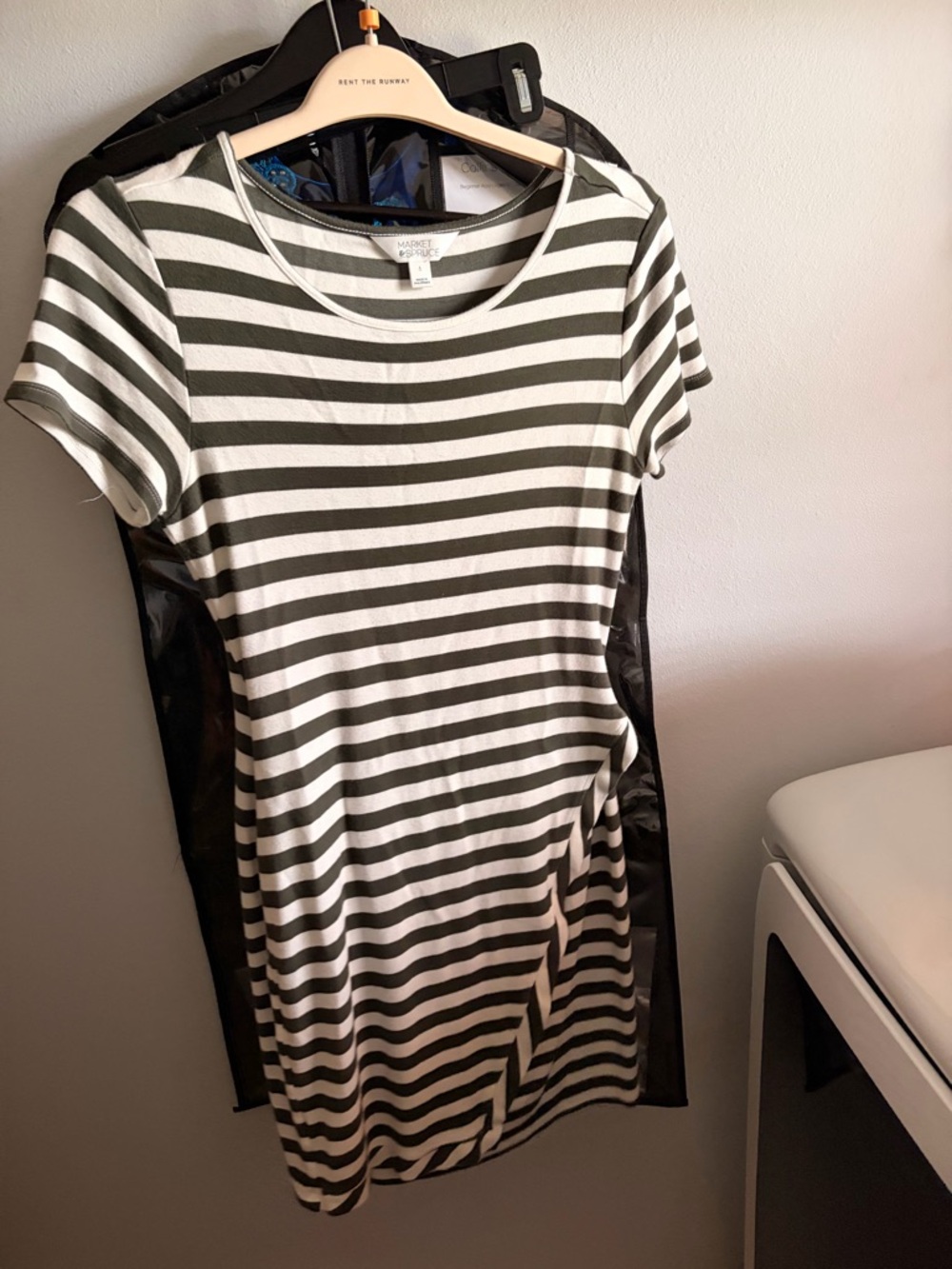 Market & Spruce Olive White Striped T-Shirt Midi Dress Size L